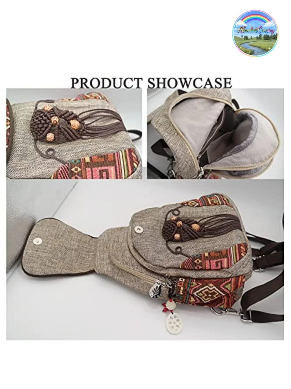 Canvas Sling Backpack Convertible Boho Woven Casual Daypack
